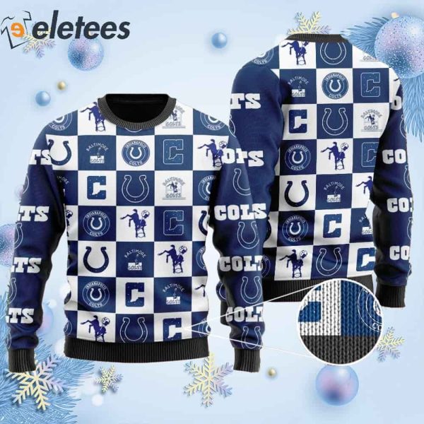 Colts Logo Checkered Flannel Design Knitted Ugly Christmas Sweater