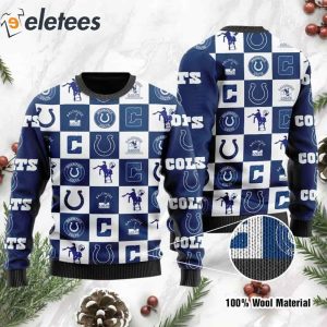 Colts Logo Checkered Flannel Design Knitted Ugly Christmas Sweater1
