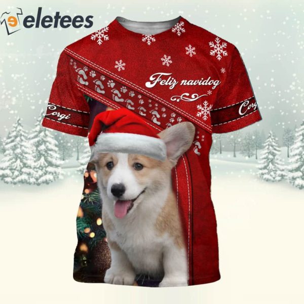 Corgi Wearing Santa Hat Christmas 3D Full Print Shirt