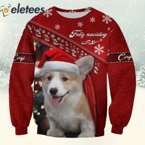 Corgi Wearing Santa Hat Christmas 3D Full Print Shirt 2