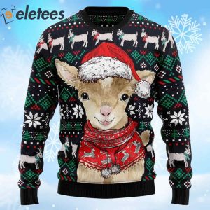 Cute Goat Wearing Santa Hat Ugly Christmas Sweater