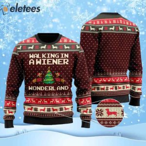 Dachshund Dog Walking In A Wiener Wonderland Ugly Christmas Sweater 2