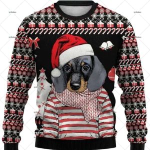 Dachshund Print With Santa Hat Ugly Christmas Sweater