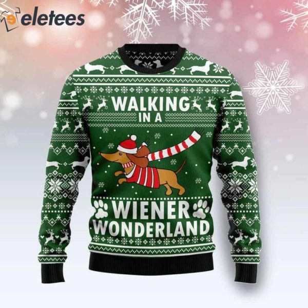 Dachshund Walhing In A Wiener Wonderland Ugly Christmas Sweater