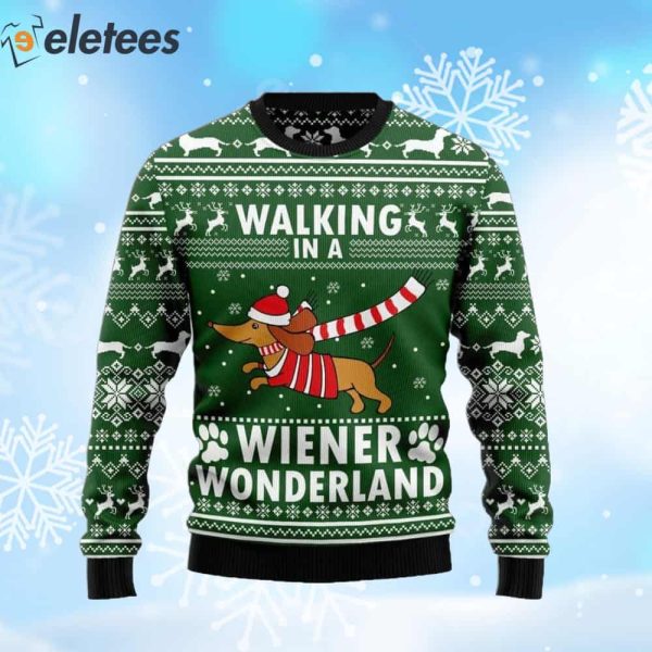 Dachshund Walhing In A Wiener Wonderland Ugly Christmas Sweater