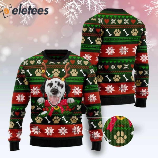 Dalmatian With Ribbon Ugly Christmas Sweater