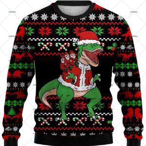 Dinosaur Carry Santa Claus Ugly Christmas Sweater