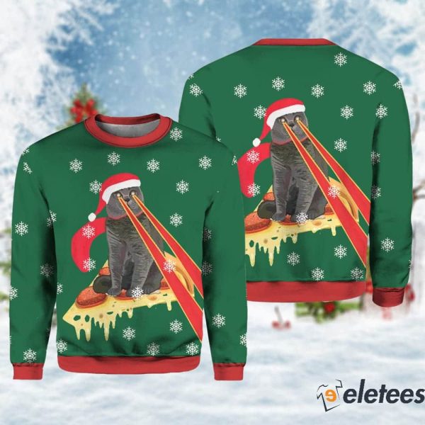 Drax Pizza Cat With Laser Eyes Ugly Christmas Sweater