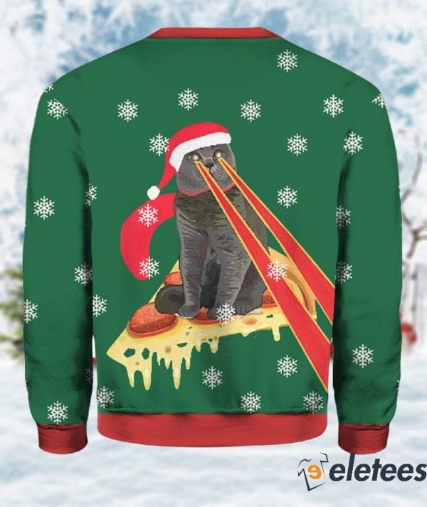 Drax Pizza Cat With Laser Eyes Ugly Christmas Sweater