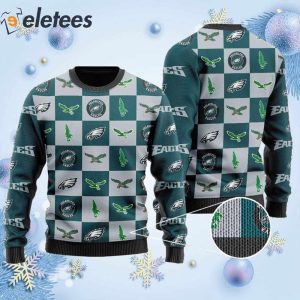 Eagles Logo Checkered Flannel Design Knitted Ugly Christmas Sweater
