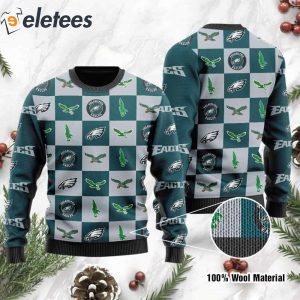Eagles Logo Checkered Flannel Design Knitted Ugly Christmas Sweater1