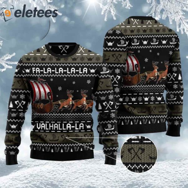 Fa-la-la-valhalla Viking Ship Ugly Christmas Sweater