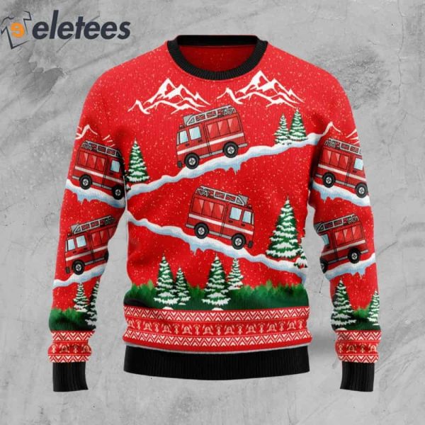 Firefighter Red Truck Ugly Christmas Sweater