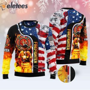 Firefighter USA Flag Ugly Christmas Sweater 2