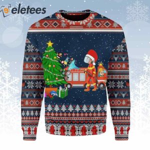 Firefighter With Christmas Tree Ugly Christmas Sweater 2