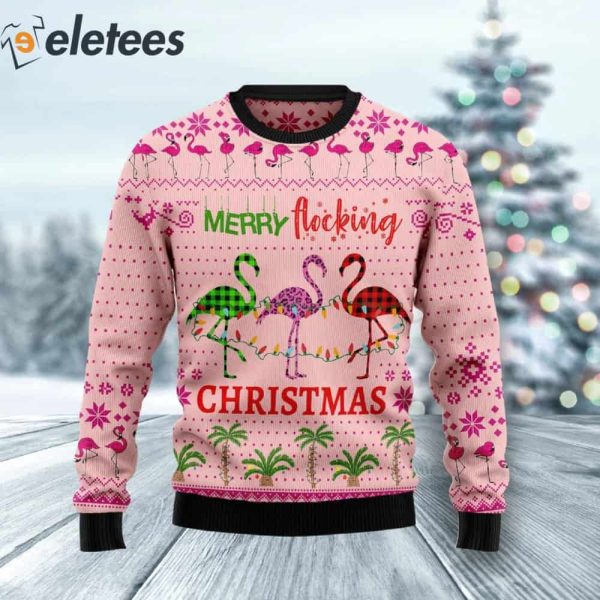 Flamingo Merry Flocking Christmas Ugly Sweater