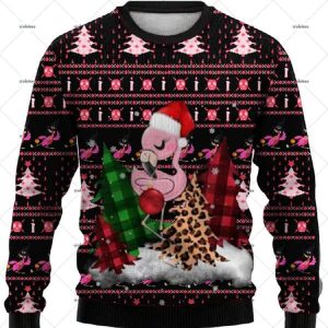 Flamingo Wearing Santa Hat Ugly Christmas Sweater