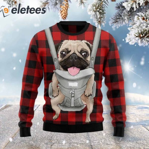 Front Carrier Pug Dog Ugly Christmas Sweater