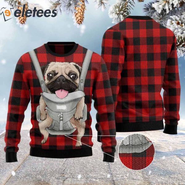 Front Carrier Pug Dog Ugly Christmas Sweater