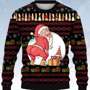 Fun Santa And Cocks Ugly Christmas Sweater