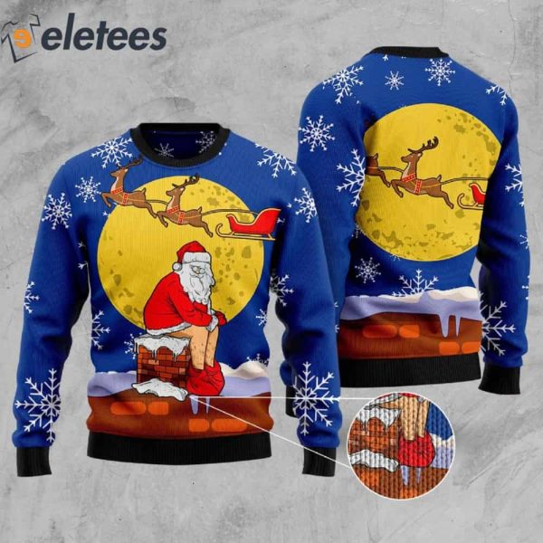 Funny Santa And Full Moon Ugly Christmas Sweater