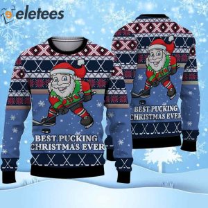 Funny Santa Playing Hockey Ugly Christmas Sweater