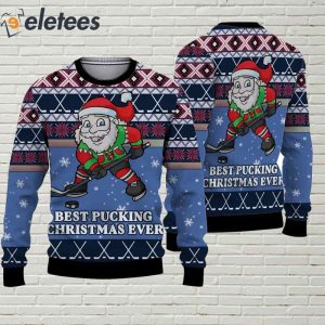 Funny Santa Playing Hockey Ugly Christmas Sweater 2