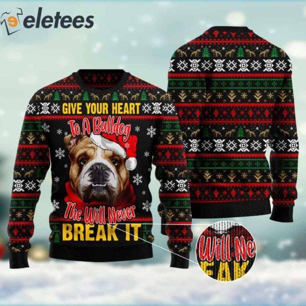 Give Your Heart To A Bulldog Ugly Christmas Sweater