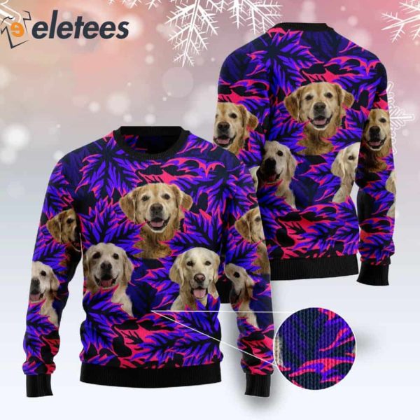 Golden Retriever Leaves Purple Ugly Christmas Sweater