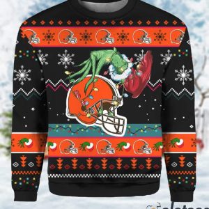 Unique Cleveland Browns Gifts - Ugly Sweater With Santa Skulls