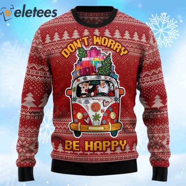 Hippie Car Don’t Worry Be Happy Ugly Christmas Sweater