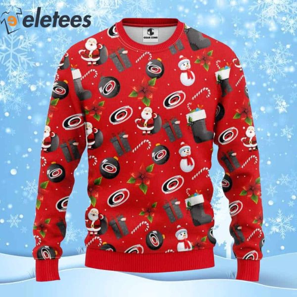 Hurricanes Hockey Santa Claus Snowman Ugly Christmas Sweater