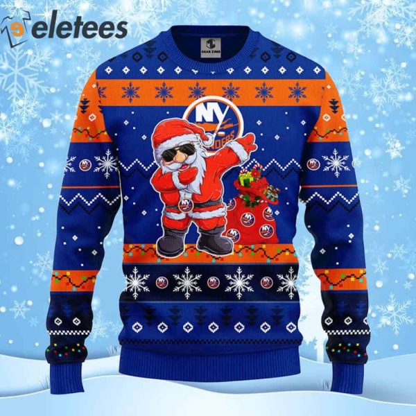 Islanders Hockey Dabbing Santa Claus Ugly Christmas Sweater