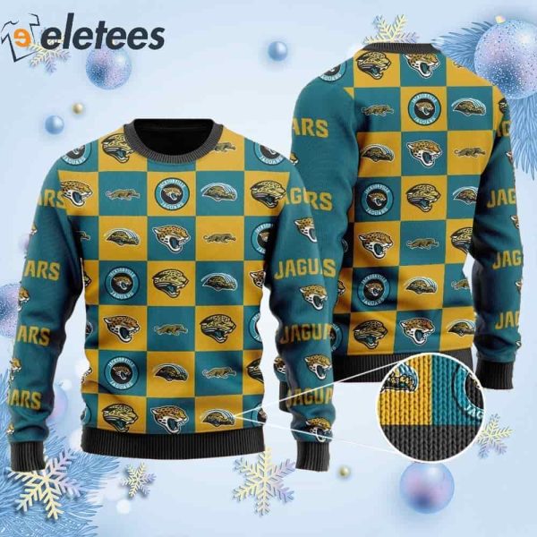 Jaguars Logo Checkered Flannel Design Knitted Ugly Christmas Sweater