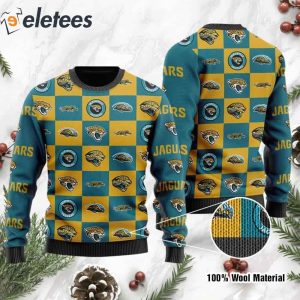 Jaguars Logo Checkered Flannel Design Knitted Ugly Christmas Sweater1