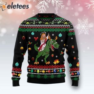 Jesus And A Green Dinosaur Ugly Christmas Sweater
