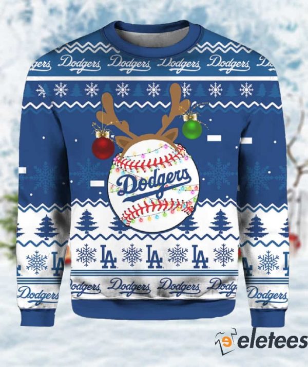 LA Dodgers Reindeer Ugly Christmas Sweater