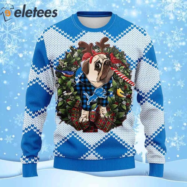 Lions Football Pug Dog Ugly Christmas Sweater
