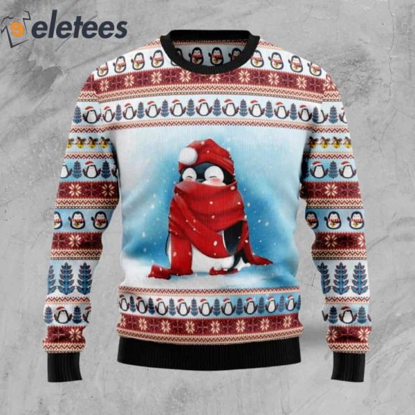 Love Penguin And A Red Scraft Ugly Christmas Sweater