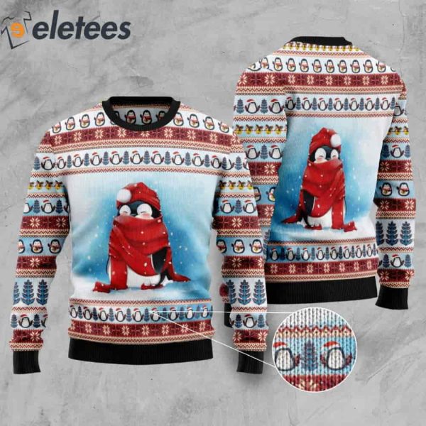 Love Penguin And A Red Scraft Ugly Christmas Sweater