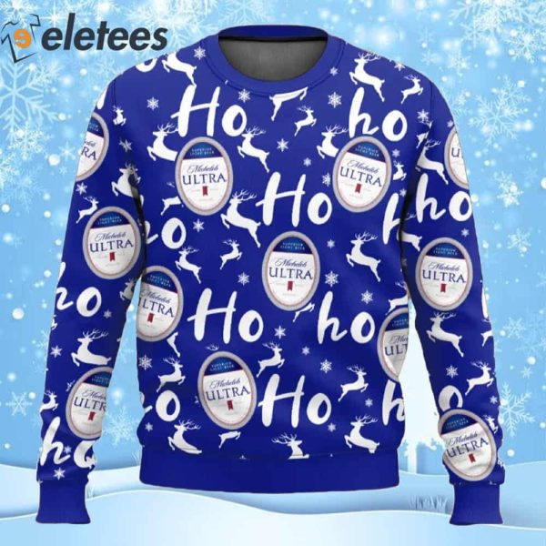 Michelob Ultra Christmas Hohoho Reindeer Pattern Ugly Sweater