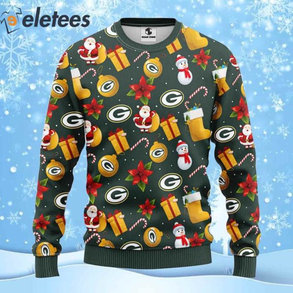 Packers Football Santa Claus Snowman Ugly Christmas Sweater