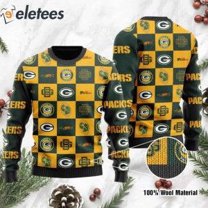 Packers Logo Checkered Flannel Design Knitted Ugly Christmas Sweater1