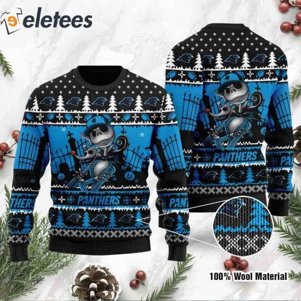 Panthers Jack Skellington Halloween Knitted Ugly Christmas Sweater