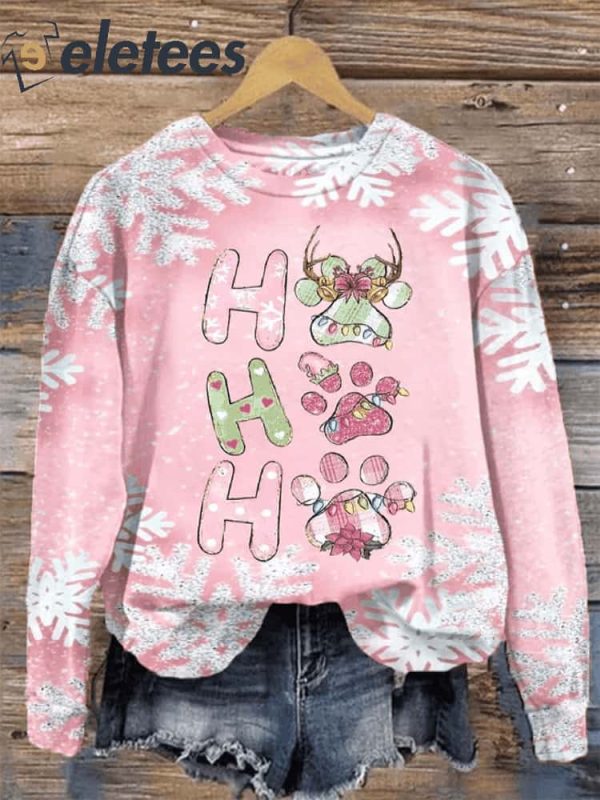 Paw Ho Ho Ho Snowflake Print Sweatshirt