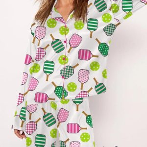 Pink And Green Pickleball Long Sleeve Pajama Set