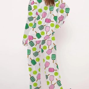 Pink And Green Pickleball Long Sleeve Pajama Set 3