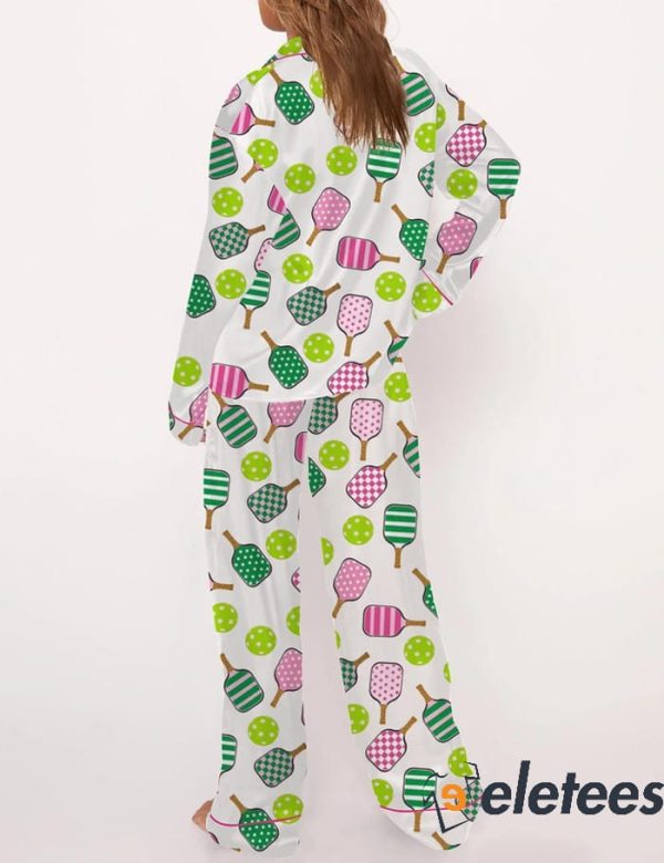 Pink And Green Pickleball Long Sleeve Pajama Set