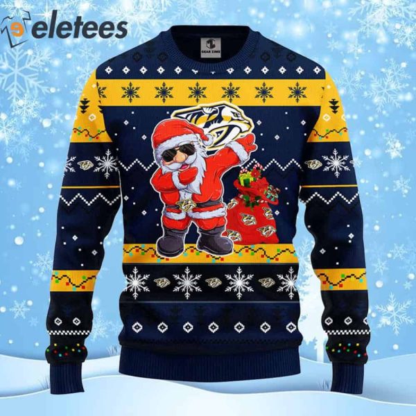 Predators Hockey Dabbing Santa Claus Ugly Christmas Sweater