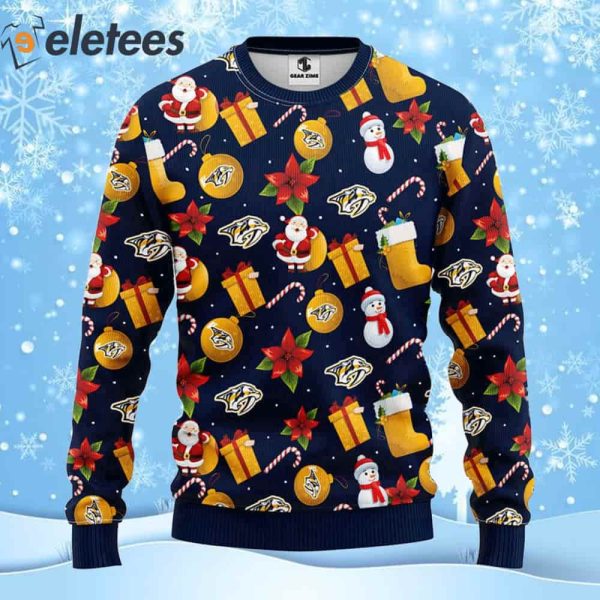 Predators Hockey Santa Claus Snowman Ugly Christmas Sweater